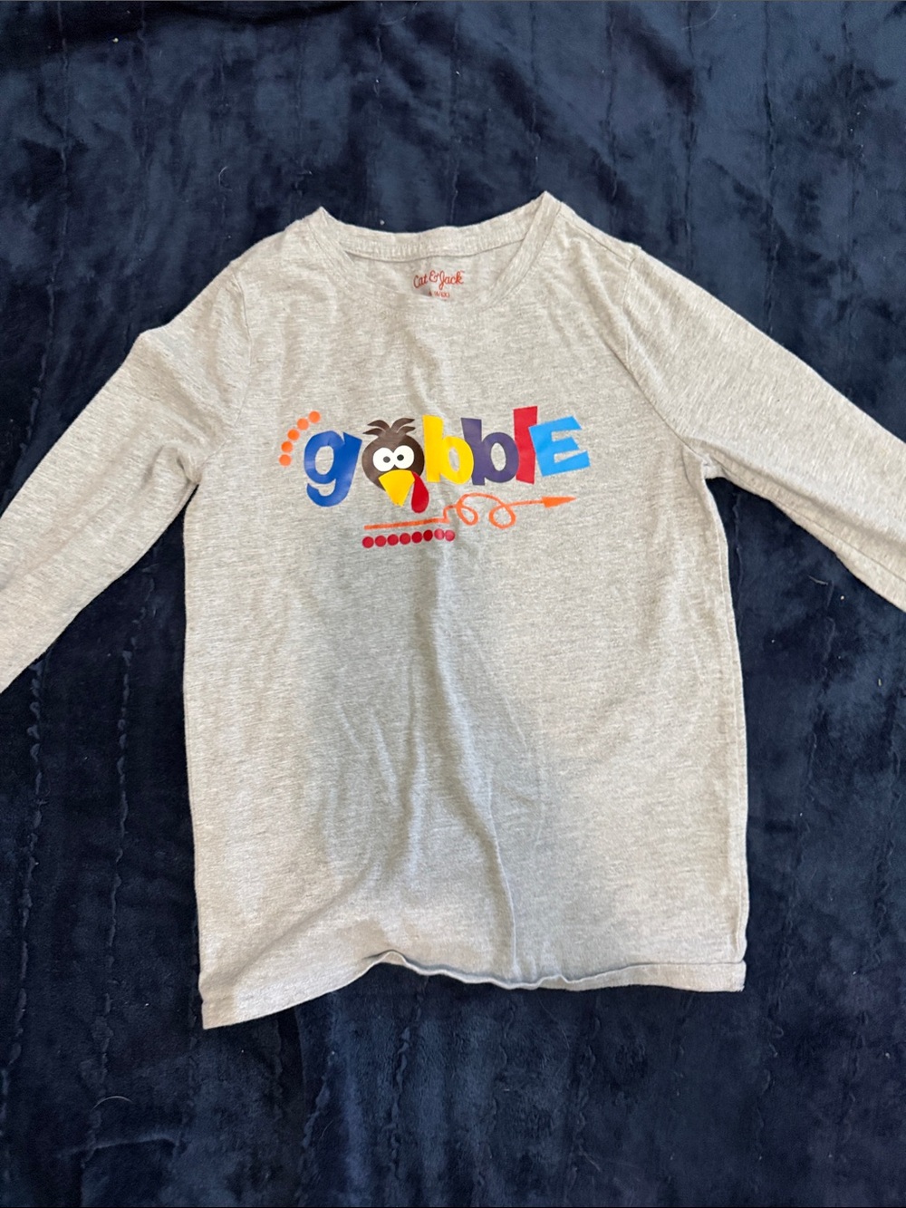Cat & Jack Gray Long Sleeve 'Gobble' Turkey Tee